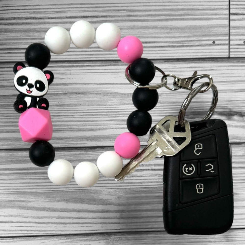 Panda Silicone Wristlet Keychain Pink, 7 1/4 inch